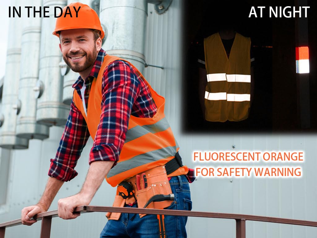 10 Pièces Gilet Réfléchissant de Sécurité Haute Visibilité pour Voiture, Conducteurs et Travailleurs Unisexe, Orange