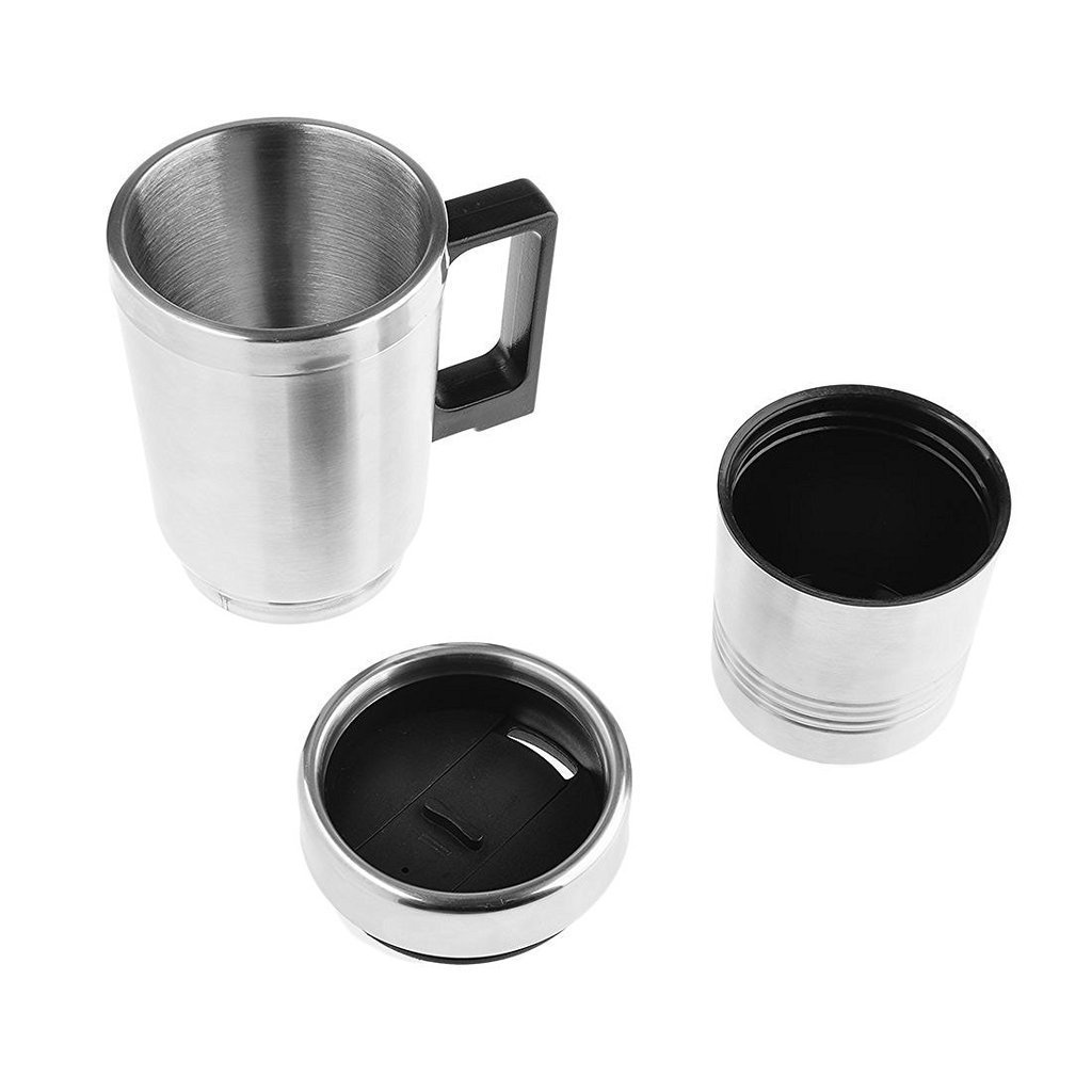 Mengshen 12V Car Heating Taza Water Heater Mug Heating Cup Coffee Cup Acero Inoxidable Electric Kettle Heated Stainless Steel Cigarette Lighter with Charger, CA03