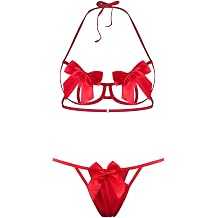 Sexy Womens Exotic Lingerie Sets, Bow Tie Hot Cute Teddy 2 Piece Lingerie Set Red Onesize 2-10, Zk309#red, Onesize2-10