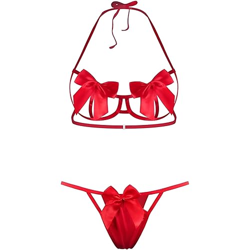 Sexy Womens Exotic Lingerie Sets, Bow Tie Hot Cute Teddy 2 Piece Lingerie Set Christmas Valentines Onesize 2-8