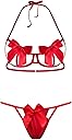 EASYLONGJEE Sexy Womens Exotic Lingerie Sets, Bow Tie Hot Cute Teddy 2 Piece Lingerie Set Christmas Valentines Onesize 2-8