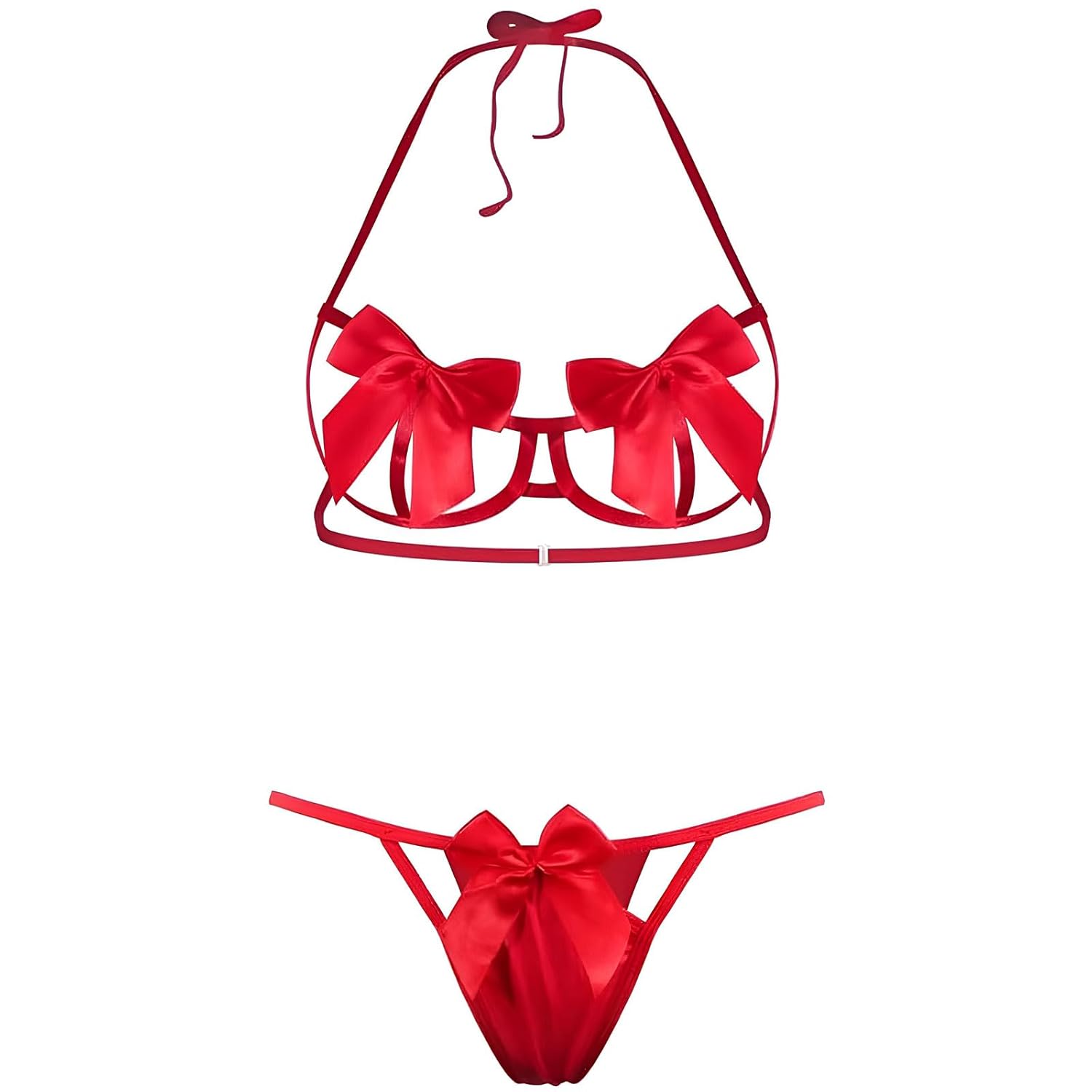 EASYLONGJEE Sexy Womens Exotic Lingerie Sets Bow Tie Hot Cute Teddy 2 Piece Lingerie Set Christmas Valentines Onesize