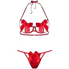 Sexy Womens Exotic Lingerie Sets Bow Tie Hot Cute Teddy 2 Piece Lingerie Set Christmas Valentines Onesize 2-8