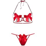 Sexy Womens Exotic Lingerie Sets&comma; Bow Tie Hot Cute Teddy 2 Piece Lingerie Set Christmas Valentines Onesize 2-8