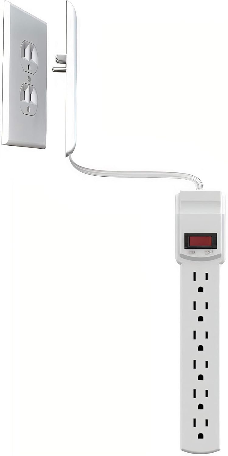Sleek Socket Ultra-Thin Electrical Outlet Cover with Surge Protector 6 Outlet Power Strip and Cord Management Kit, 6-Foot, Universal Size : Tools & Home Improvement