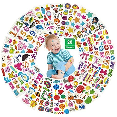 3D Stickers for Kids, 20 Sheets Puffy Stickers Pack for Children, Fun Stickers for Toddlers Girls Boys Scrapbooking DIY Crafts,Card Making,Gift Party Bags: Animals,Letters,Numbers,Stars,Sealife,etc Cover