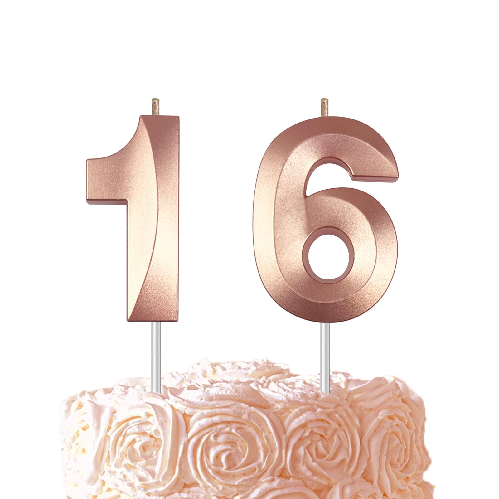 Rose Gold Birthday Number 16 Candles for Wedding Party Cake Decorations