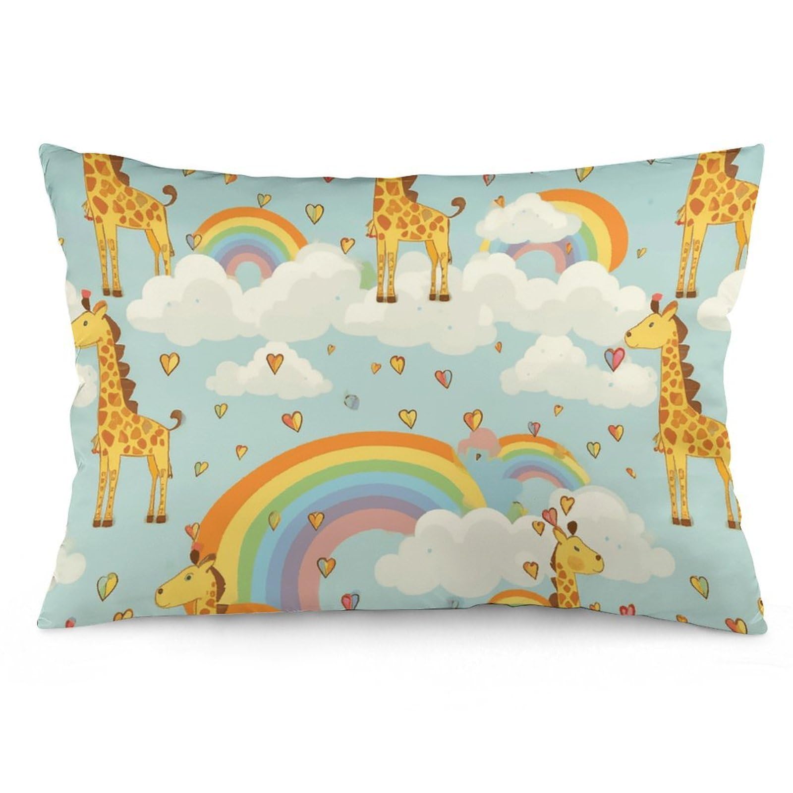 2 Pack Pillow Cases for Hair and Skin, Soft Breathable Pillow Case Covers with Hidden Zipper, Cartoon Giraffe Rainbow and Clouds Pillowcase 20"x30" Pillow Covers for Sleeping Gift