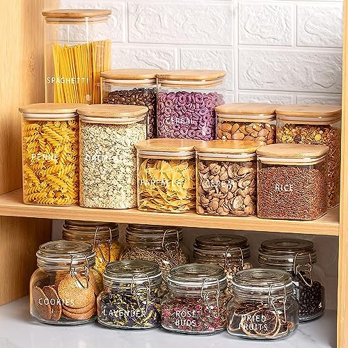 Image of Premium 750ML Glass Food Storage Jars with Airtight Bamboo Lid Set of 2 Storage jar Clear Glass For Serving Tea, Coffee, Flour, Sugar, Candy,Cookie,Spice and More (750 ML, Set of 2)
