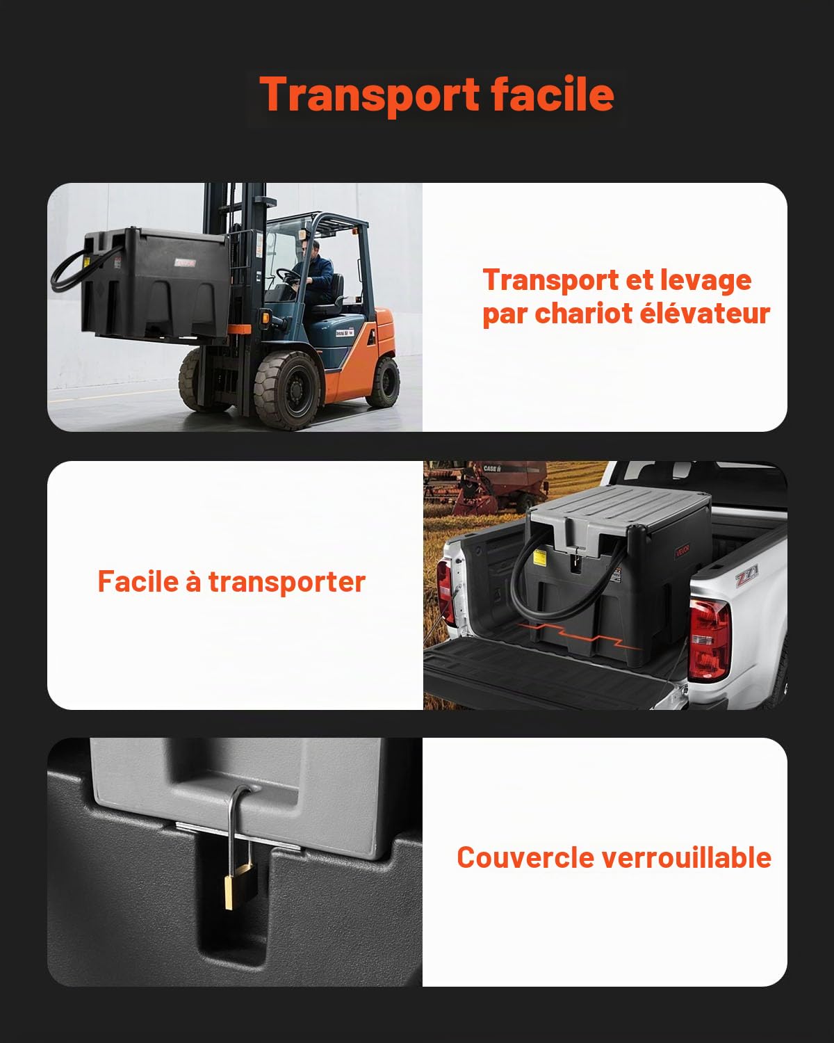 VEVOR Réservoir Diesel Portable 220 L Cuve de Ravitaillement 40 L/min avec Pompe de Transfert Électrique 12 V Tuyau en Caoutchouc 4 m Réservoir de Transfert Diesel pour Transport de Carburant, Noir