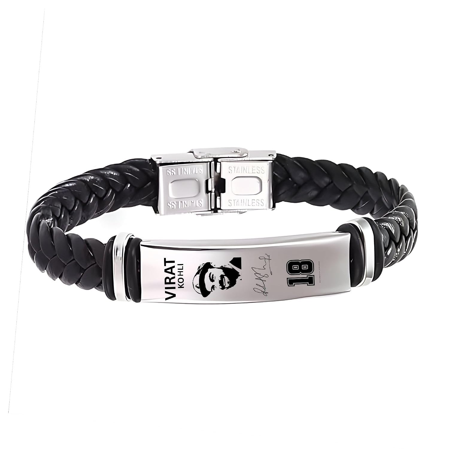 M Men Style Black Braided Cricket Star Leather Bracelet with Stainless Steel Plate & Buckle Clasp | Stylish Unisex Wrist B... - Review, Price and Buying Guide