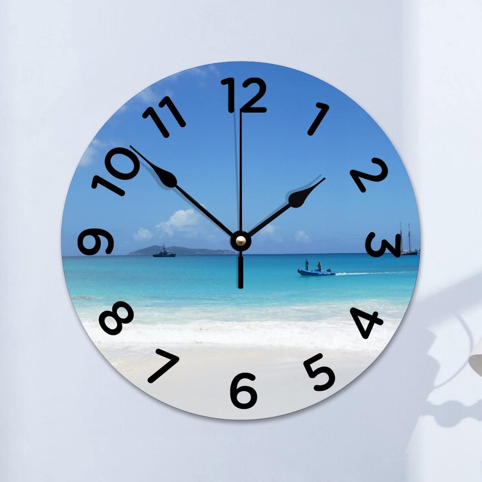Horloge murale silencieuse 38 cm décor plage et mer pour salon et cuisine