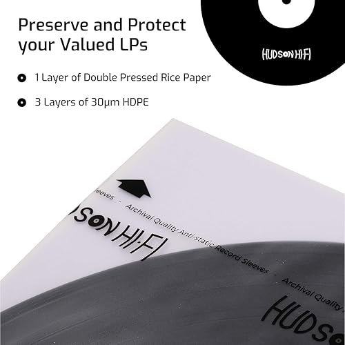 Miniatura 3 de Hudson Hi-Fi Anti-Static Vinyl Record Inner Sleeves – 50 Pack – 3-Ply HDPE & Rice Paper, Acid-Free Disc Protection