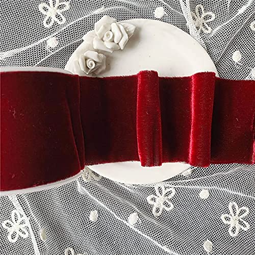 MaiYu-MY Ins Style 50mm Silk Velvet Ribbon,Crepe Frayed Edged Ribbon for Wedding Ribbon Packaging Ribbon 100% Silk Ribbon Soft Ribbon (Wine red)
