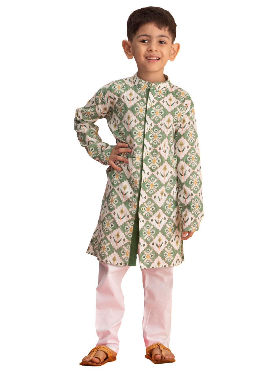 Boys' Kurta Pyjama Set || Ikkat Printed Cotton Cool Summer Kurta Set || Ethnic Wear for Festivals, Weddings-image-17
