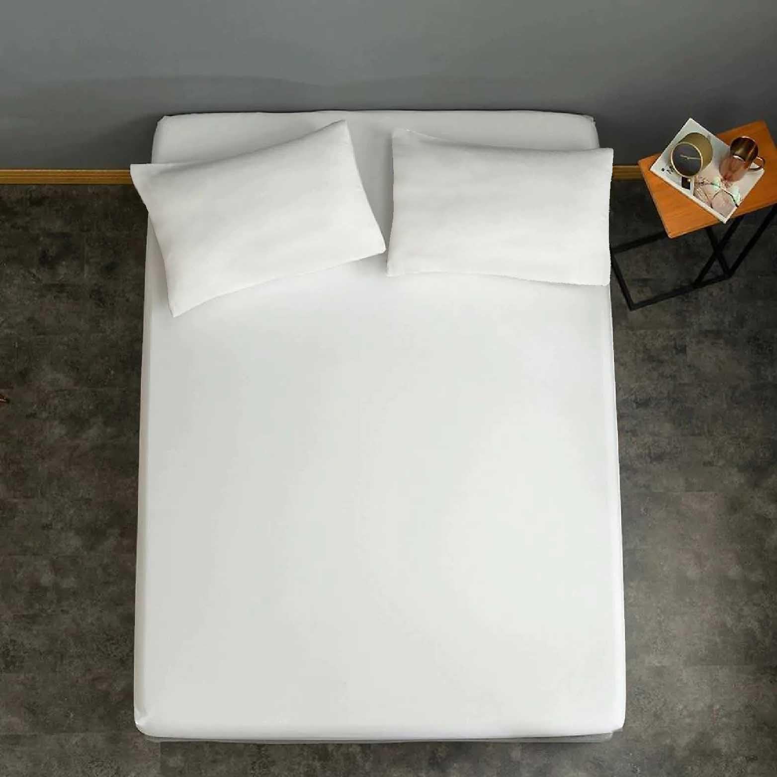 The London Linens Co. Deep Fitted Sheet with Pillowcases| Sustainable Ultra Soft Cotton 180 Thread Counts | Plain Deep Fitted Sheet With Matched Pillowcases | Fade Resistant (White, Pillowcases)