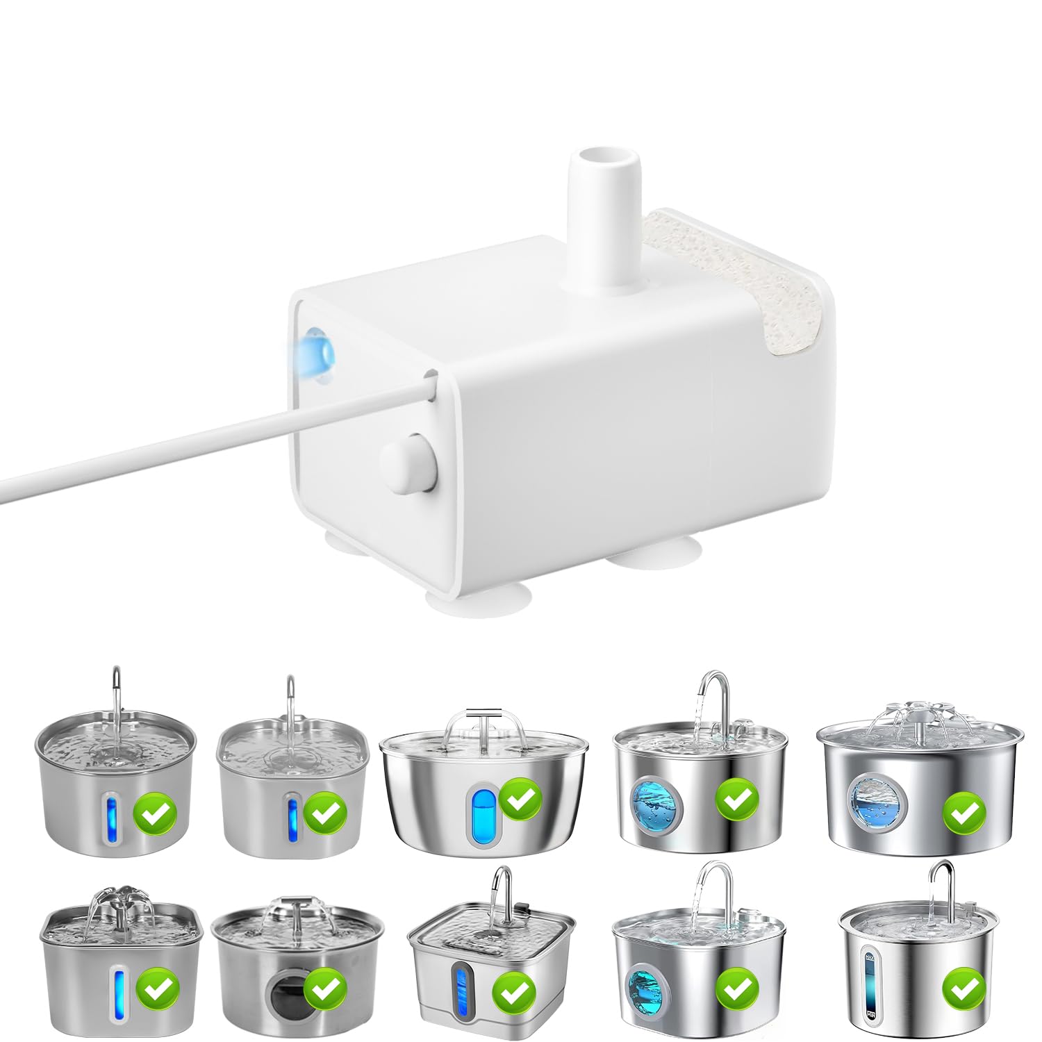 Cat Water Fountain Ultra Quiet Replacement Pump JY-830 Compatible with Stainless Steel Cat & Dog Drinking Fountains,Pump Protection Automatic Pet Water Fountain Water Pump (JY-830 Plus)