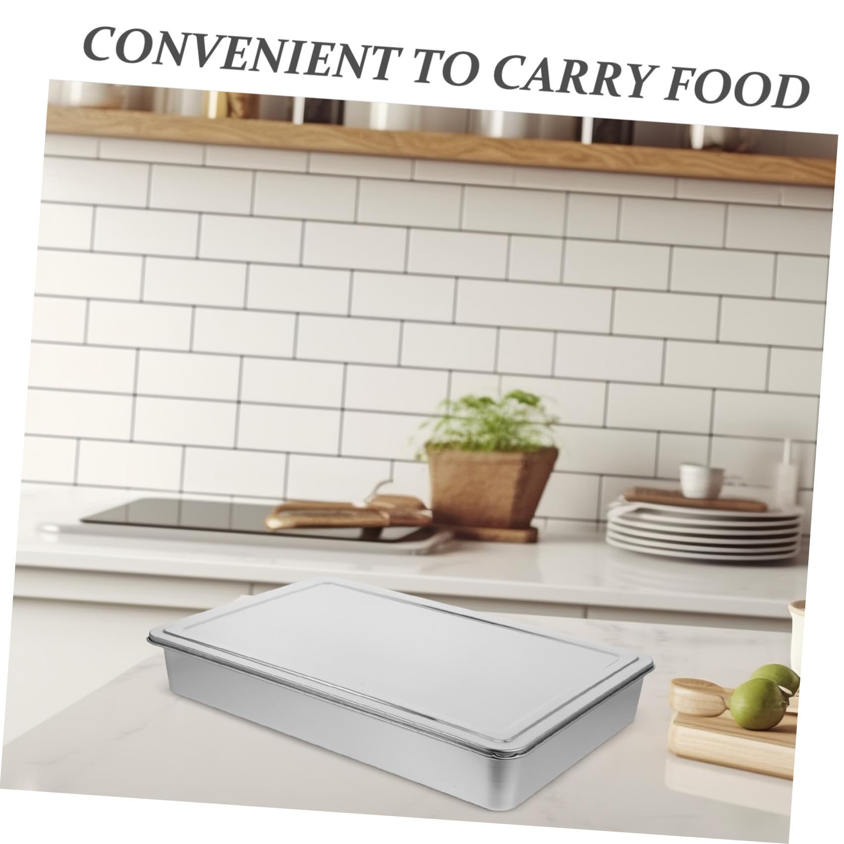 Toyvian Teglia Padella da Forno Rettangolare 43x28x6 Cm in Acciaio Inox con Coperchio con Bordi Arrotondati per Torte, Brownies e Verdure, per Picnic e Conservazione Alimenti