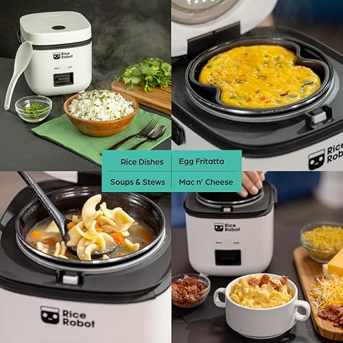 Miniatura 8 de Rice Robot - Arrocera personal, sin PFAS, antiadherente. Capacidad de 1 cuarto de galón, con bandeja de vapor de acero inoxidable, tazas medidoras,