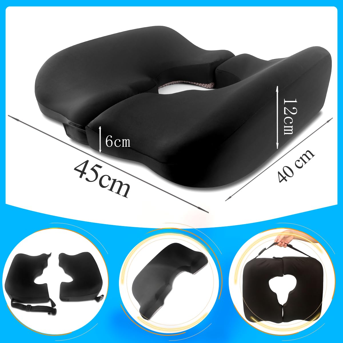 Cojín de espuma viscoelástica para personas impulsadas por cama, cojín de alivio de presión para dormir y sentarse, cojín de asiento de espuma viscoelástica para aliviar las llagas de cama y la fatiga