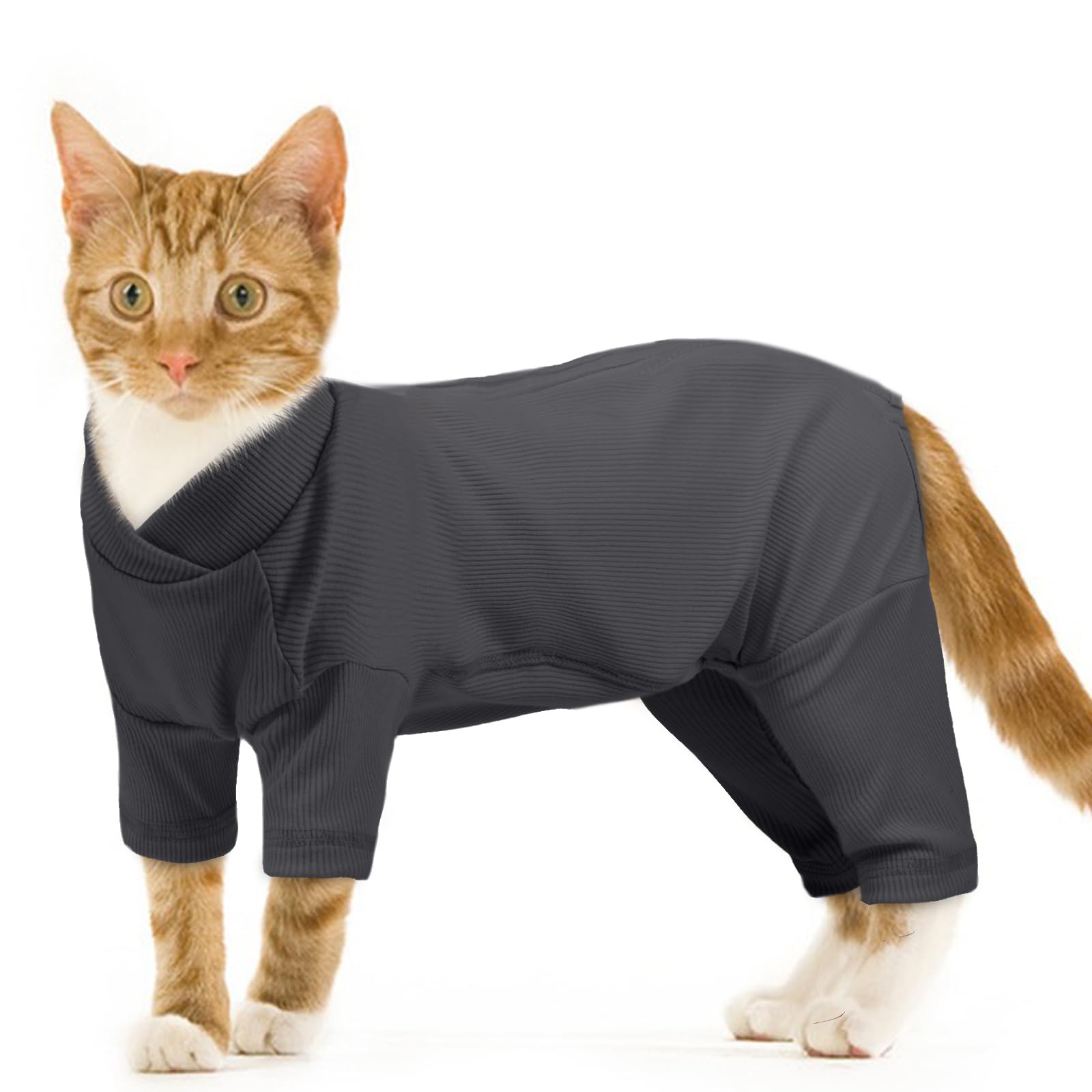 Cat Sweatshirt, Cat Onesie Surgery Recovery Suit Preventing Licking and Scratching at Stitches(Dark Grey, 2XL)