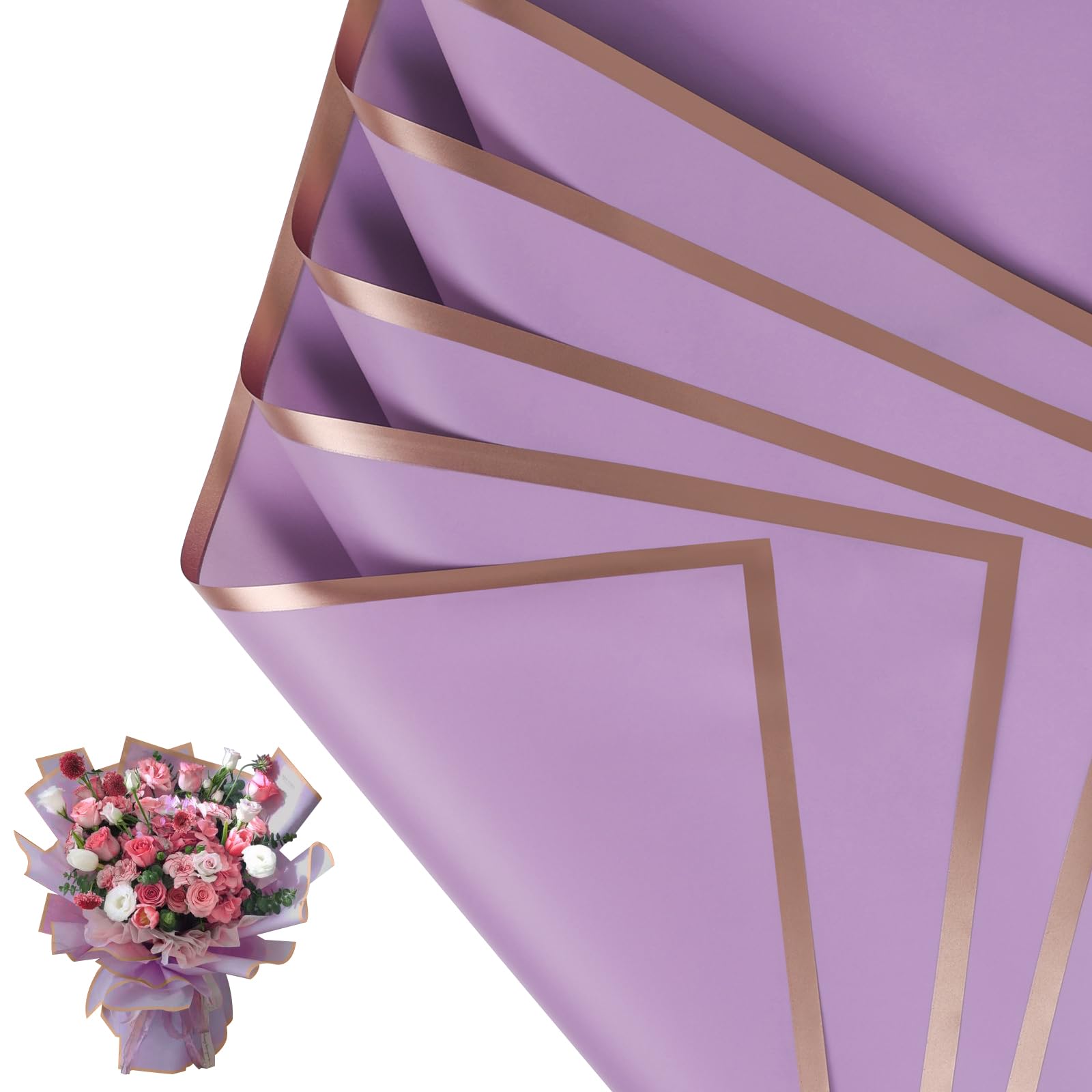 NESCCI 20 Sheet Flower Wrapping Paper - Waterproof Floral Bouquet Wrapping Paper, Florist Supplies Packaging Paper for Wedding Birthday Gift DIY (Light purple)