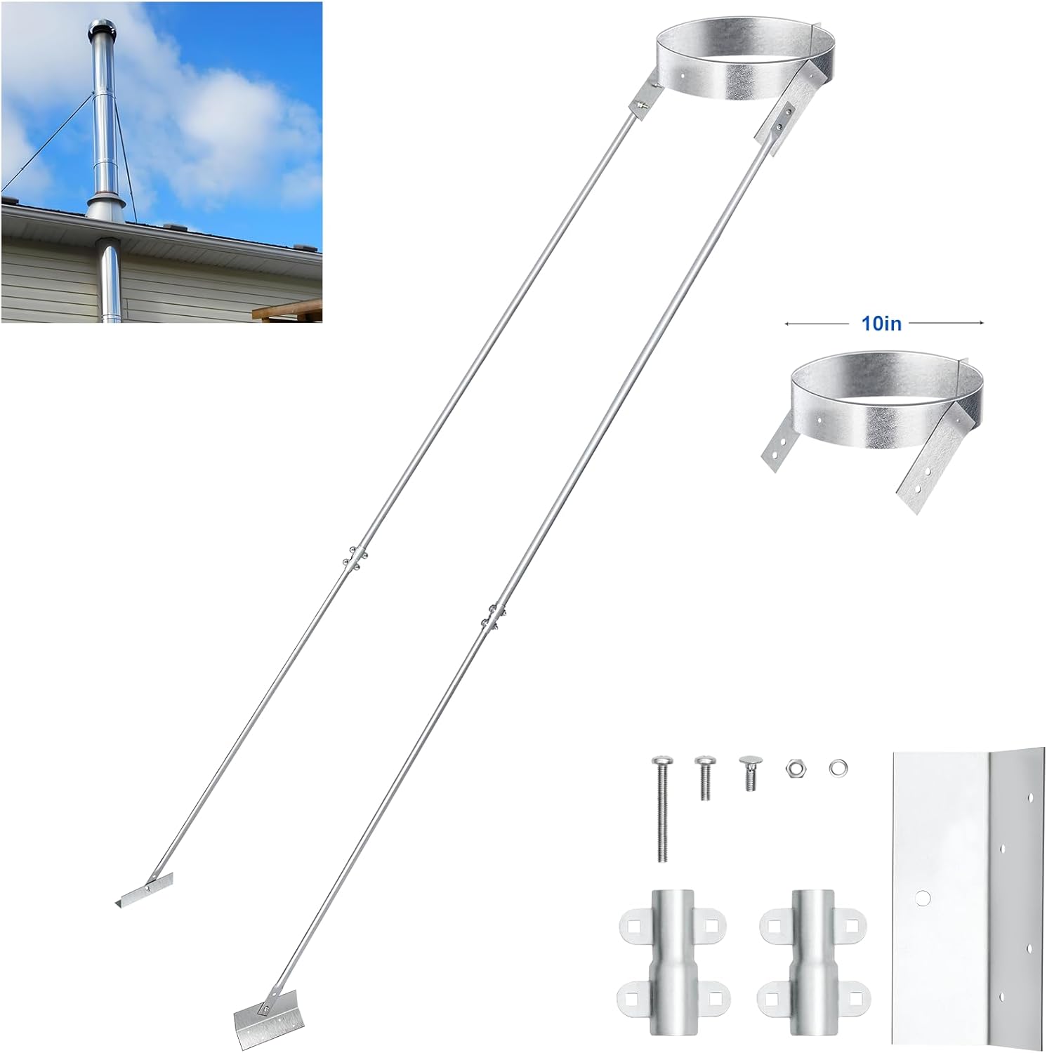 2025 Update Silver Plated High-End Ebusin 10" Extended Roof Bracket Supports Chimney Stove Pipe for DuraVent Triple Wall 6" I.D,Suitable for All Outer Diameters of 10", Stability Against Wind & Snow 10 inches