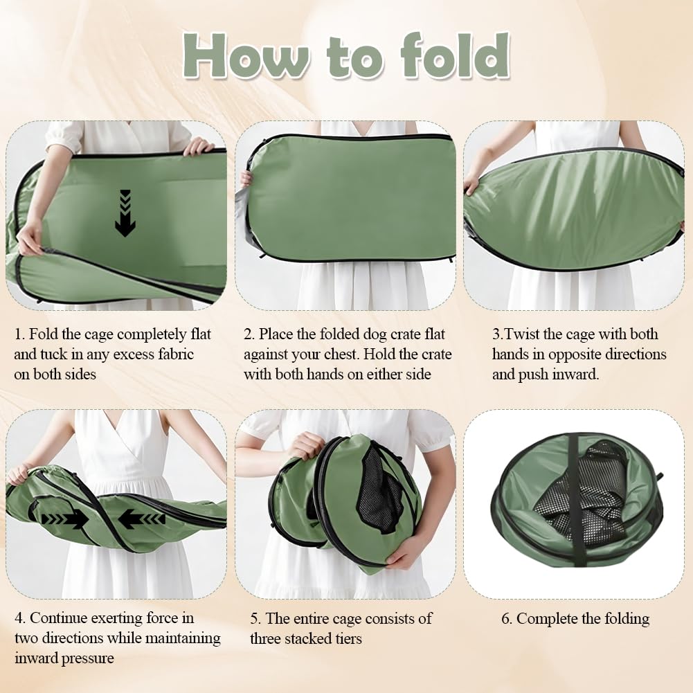 Boîte de transport pliable pour chien et chat jusqu'à 29,5 kg (94 x 53 x 53 cm), robuste, pliable, avec double portes et ceinture de sécurité, refuge portable pour les voyages (vert)