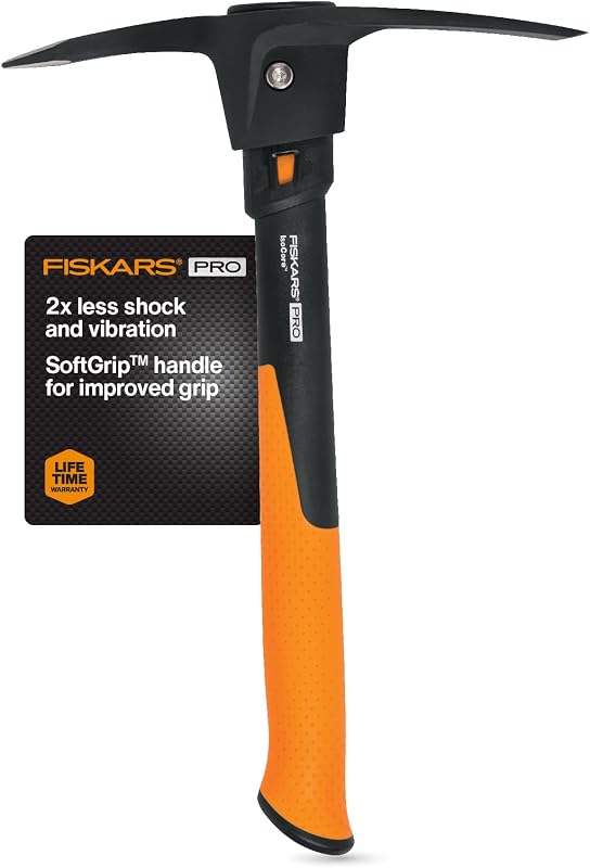 Fiskars Pro IsoCore 14" 2 en 1 pico y azada, reducción de golpes, 1,5 lb