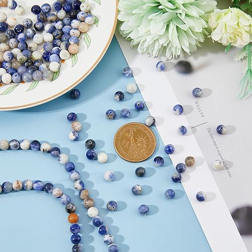 Miniatura 6 de 5 hebras de cuentas de jaspe de sésamo natural, hebras de 0.315 in, aproximadamente 235 piezas de piedras preciosas redondas esmeriladas, cuentas