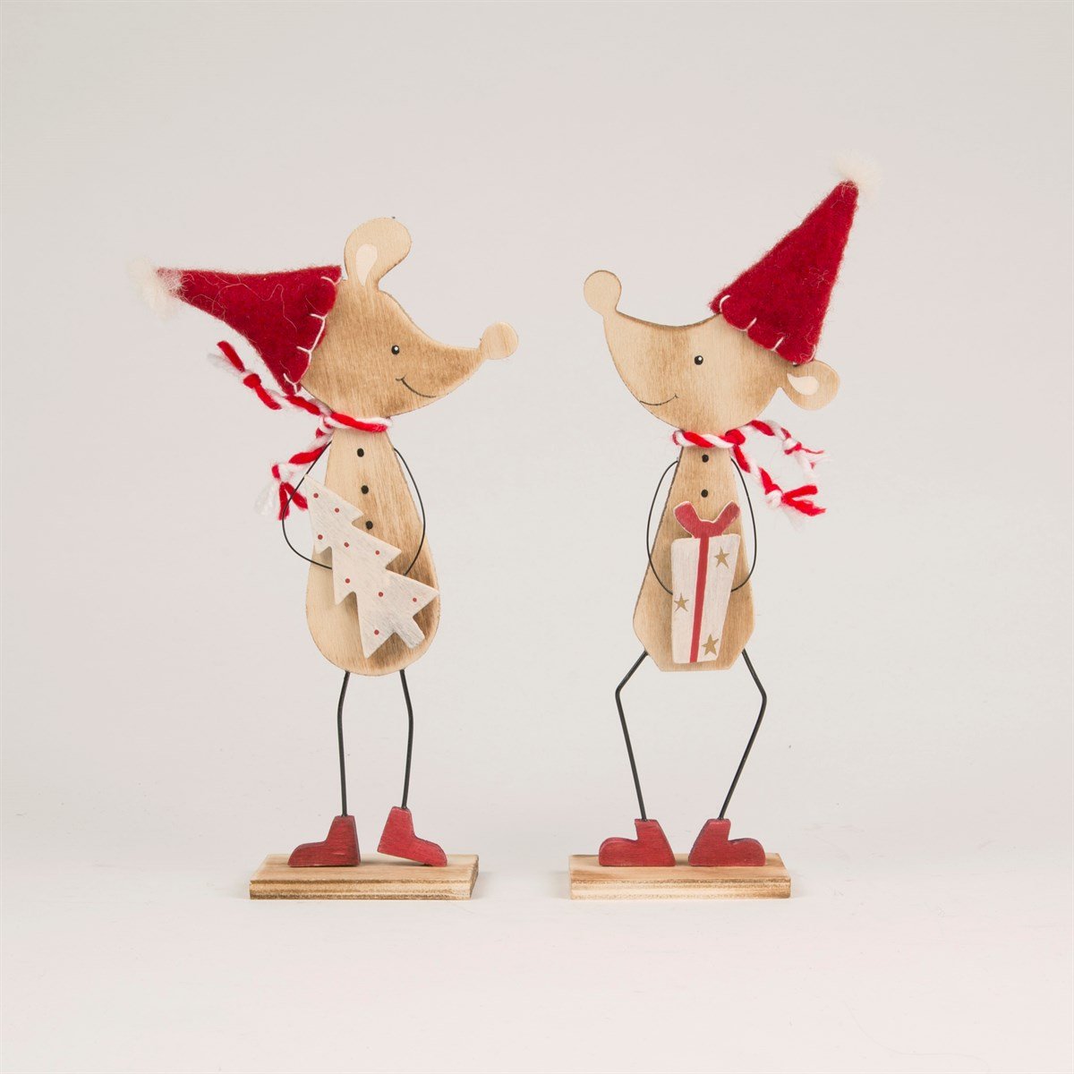 Sass & Belle Red, Green Long Legged Christmas Mice Standing Decoration Assorted - Set Of 2