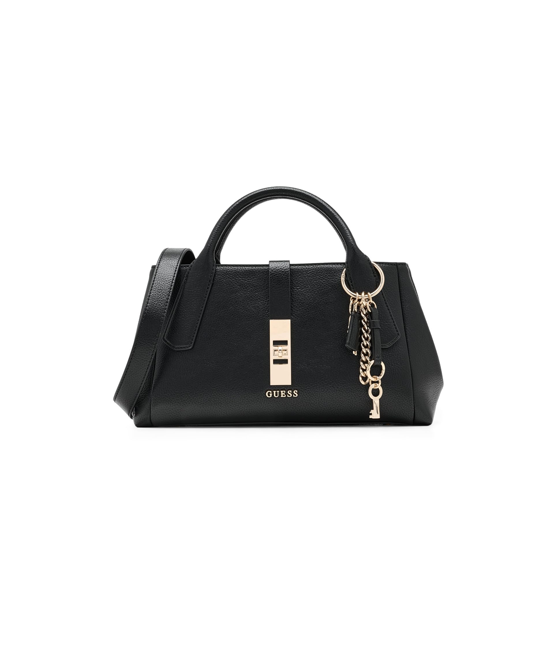 GUESS Brooke High Society Satchel - Schwarze Damenhandtasche mit goldenen Beschlägen