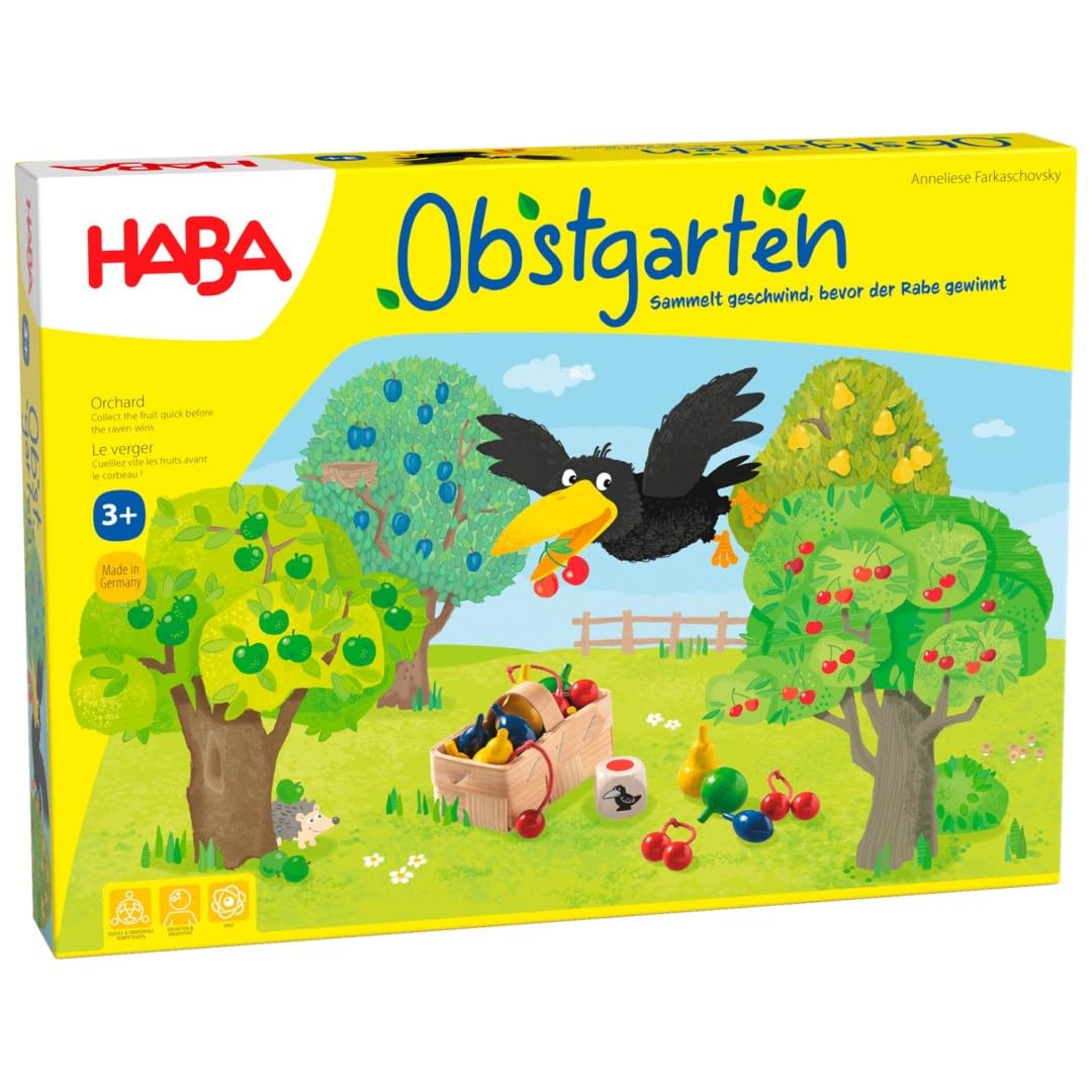 HABA Obstgarten – Großes Brett- und Würfelspiel für die ganze Familie, rund um Farben und Formen, Holzspielzeug-Klassiker für Kinder ab 3 Jahren – 1004170001