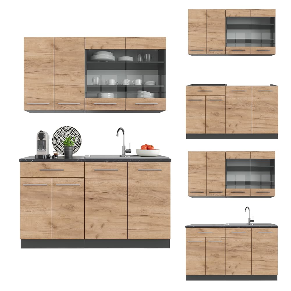 Vicco Singleküche Fame-Line, Goldkraft Eiche/Anthrazit, 140 cm, AP Eiche