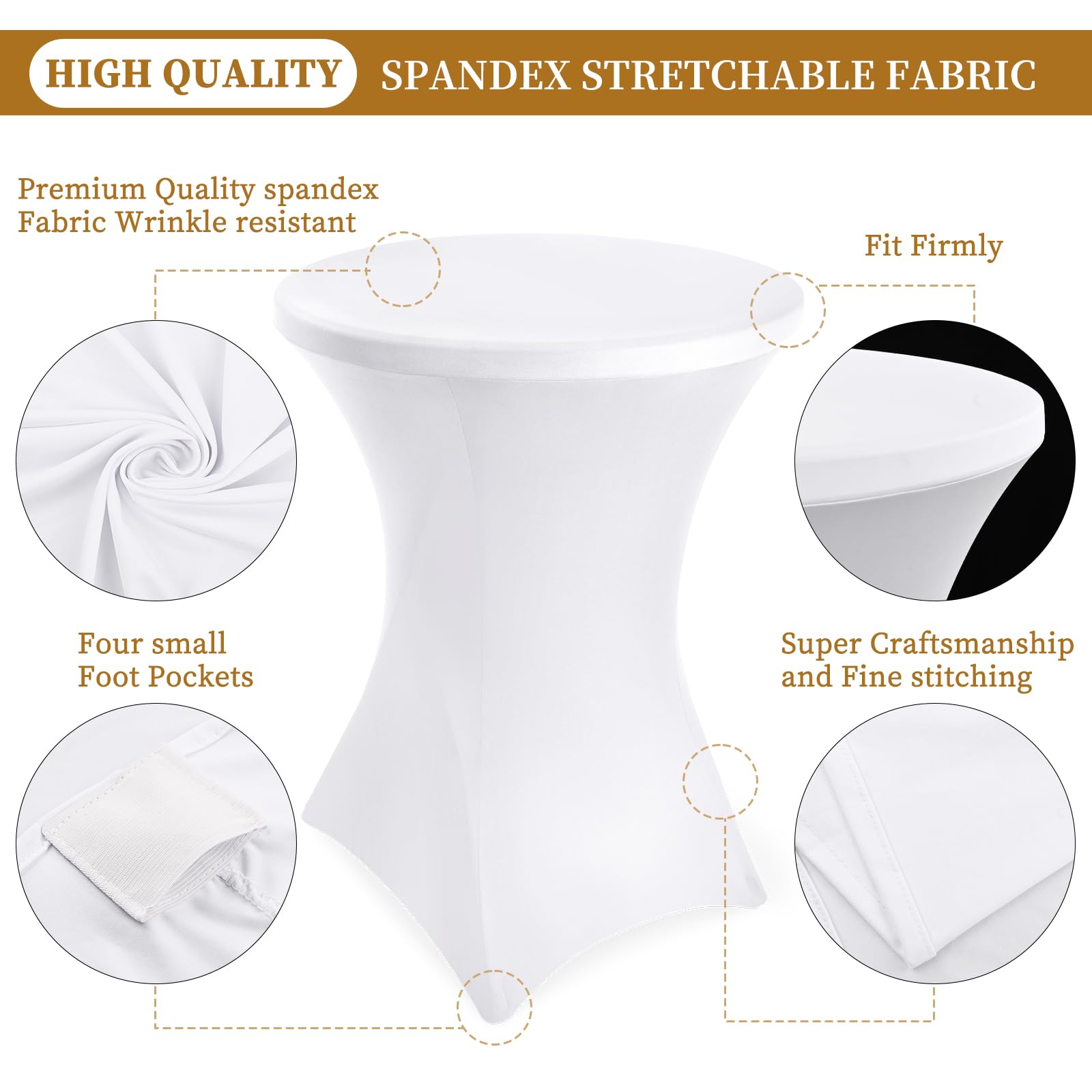 Showgeous Confezione da 10 copritavolo da Cocktail in Spandex Ø80-85 cm tovaglia da Cocktail Rotonda per Tavolo da Bar per Matrimoni (Bianco)