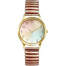 Avaner Womens Stretch Band Watches Ladies Elastic Strap Gold-Tone Easy Reader Colorful Dial Analog Quartz Bangle Wrist Watch