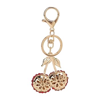 Sweet Cherry Keychain, Zinc Alloy Key Ring with Rhinestone