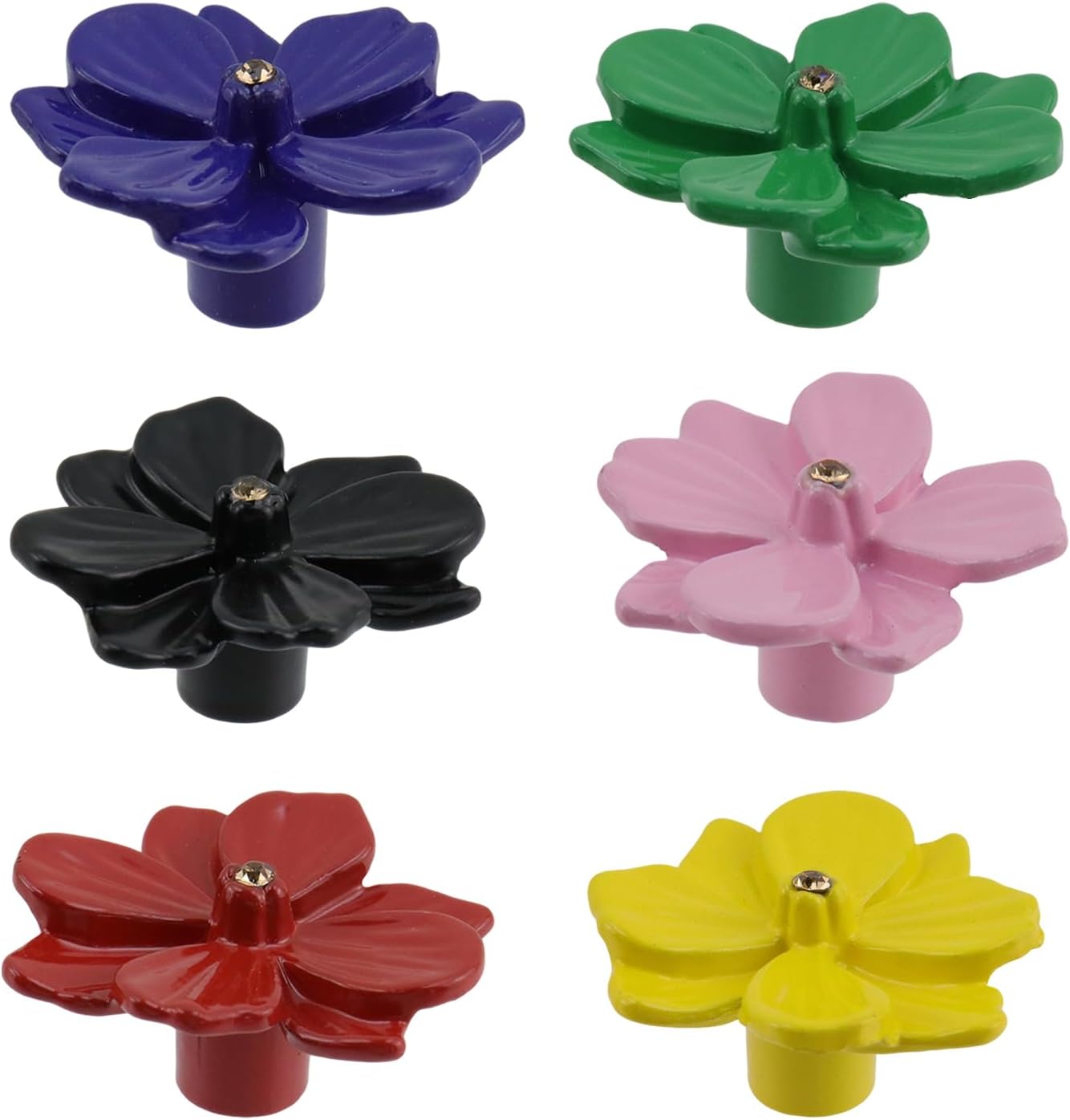 6 Pcs Flower Shaped Cabinet Knob, Decorative Flower Drawer Knobs Creative Petal Kitchen Cabinet Knobs, Wardrobe Door Single Hole Pulls (Black, 6Pcs)