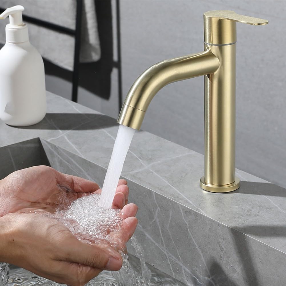 SOHNVWTGD Stainless Steel Basin Sink Faucet, Single Cold Faucet Tap for Kitchen Bathroom