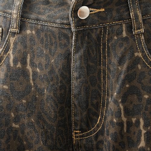 Men's Dark Leopard Print Wide Leg Jeans Loose Fit Classic Denim Pants Animal Print Trousers4