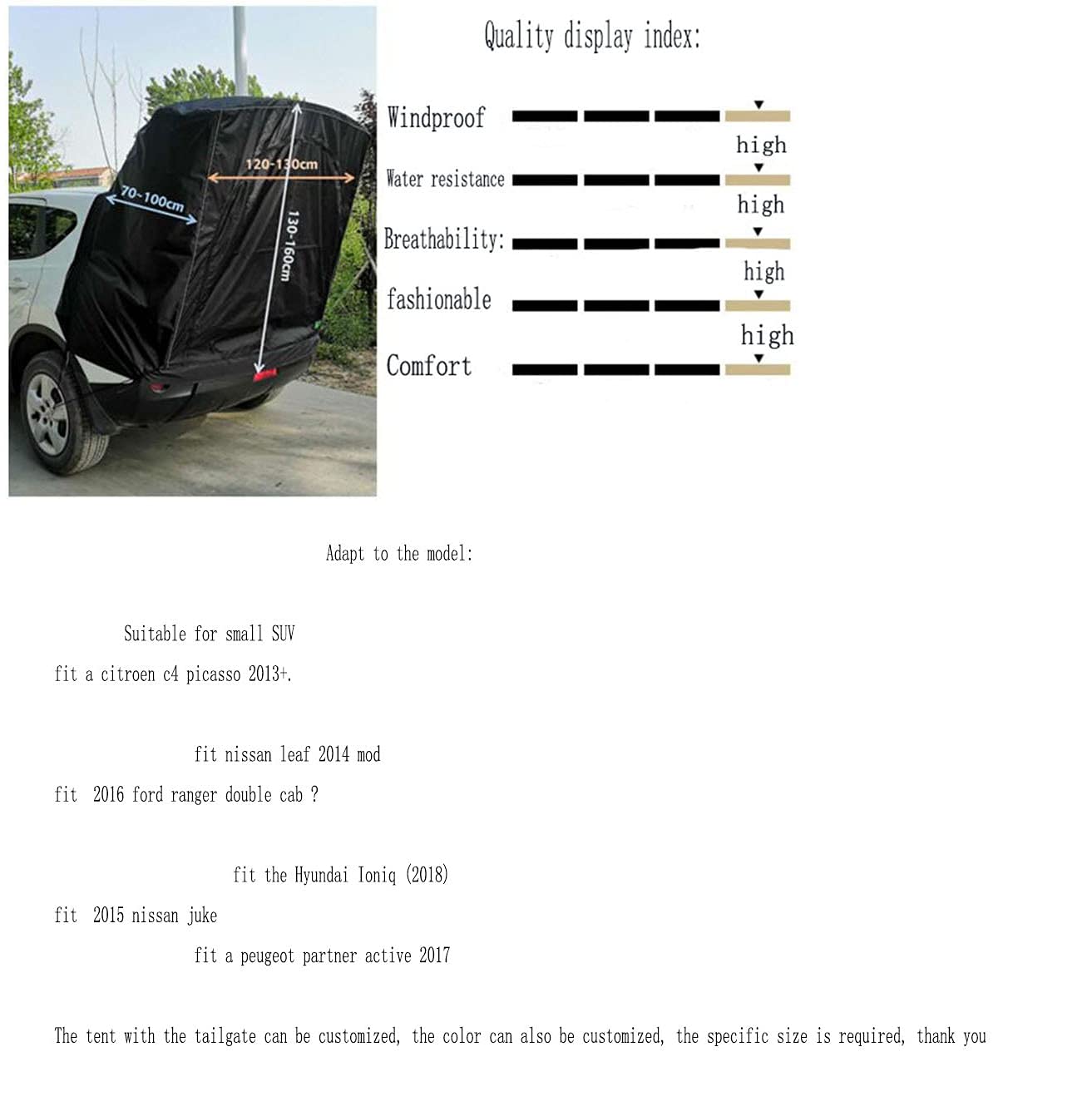 Namiot dla 2 osób, pojazd / namiot, wodoodporna auto baldachim przyczepa kempingowa namiot klapa tylna markiza namiot dachowy do SUV-a, hatchback, MPV, minivana, sedan, kemping, na zewnątrz