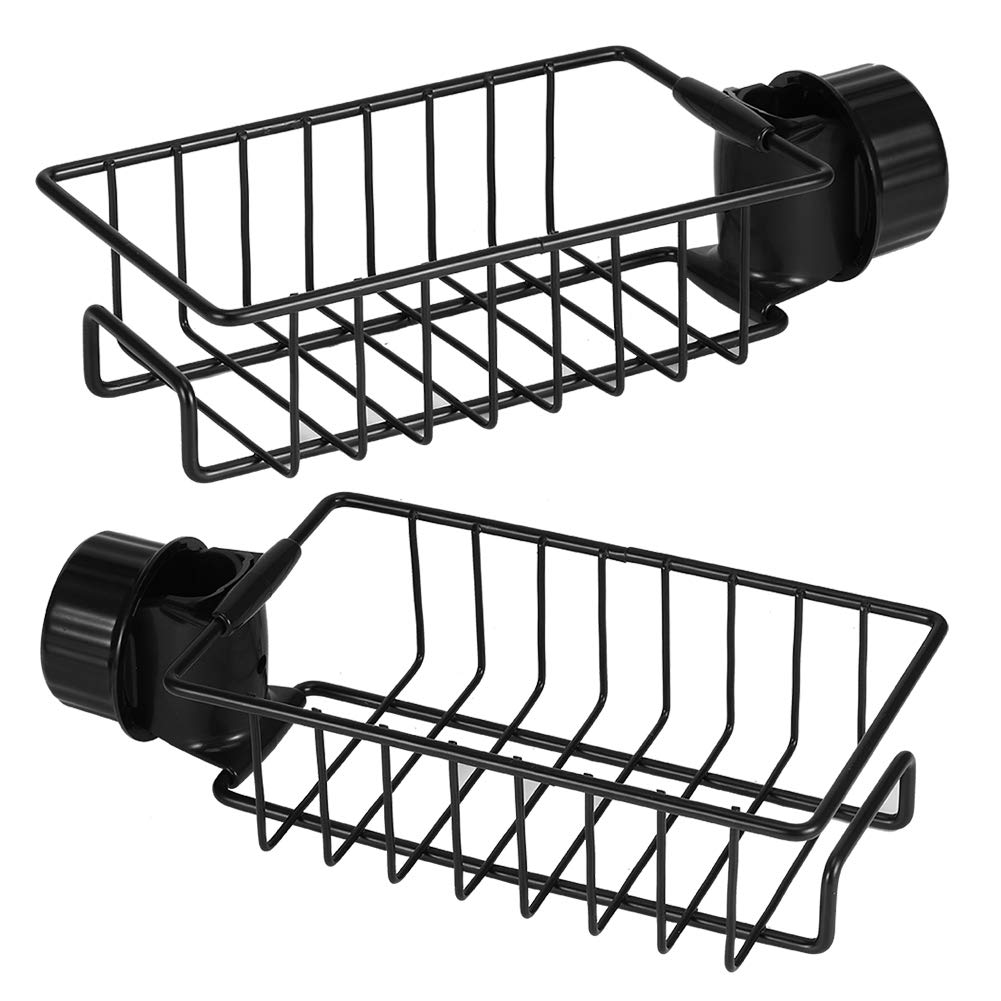 Portaspugna Per Rubinetto In Acciaio Inox Nero - Caddy Organizer Per Lavello, Bagno E Cucina, Regolabile
