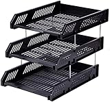 TRIONZZA 3 Tier Office Filing Trays Desk File A4 Document Letter Rack Paper Storage Organiser Holder (Black)