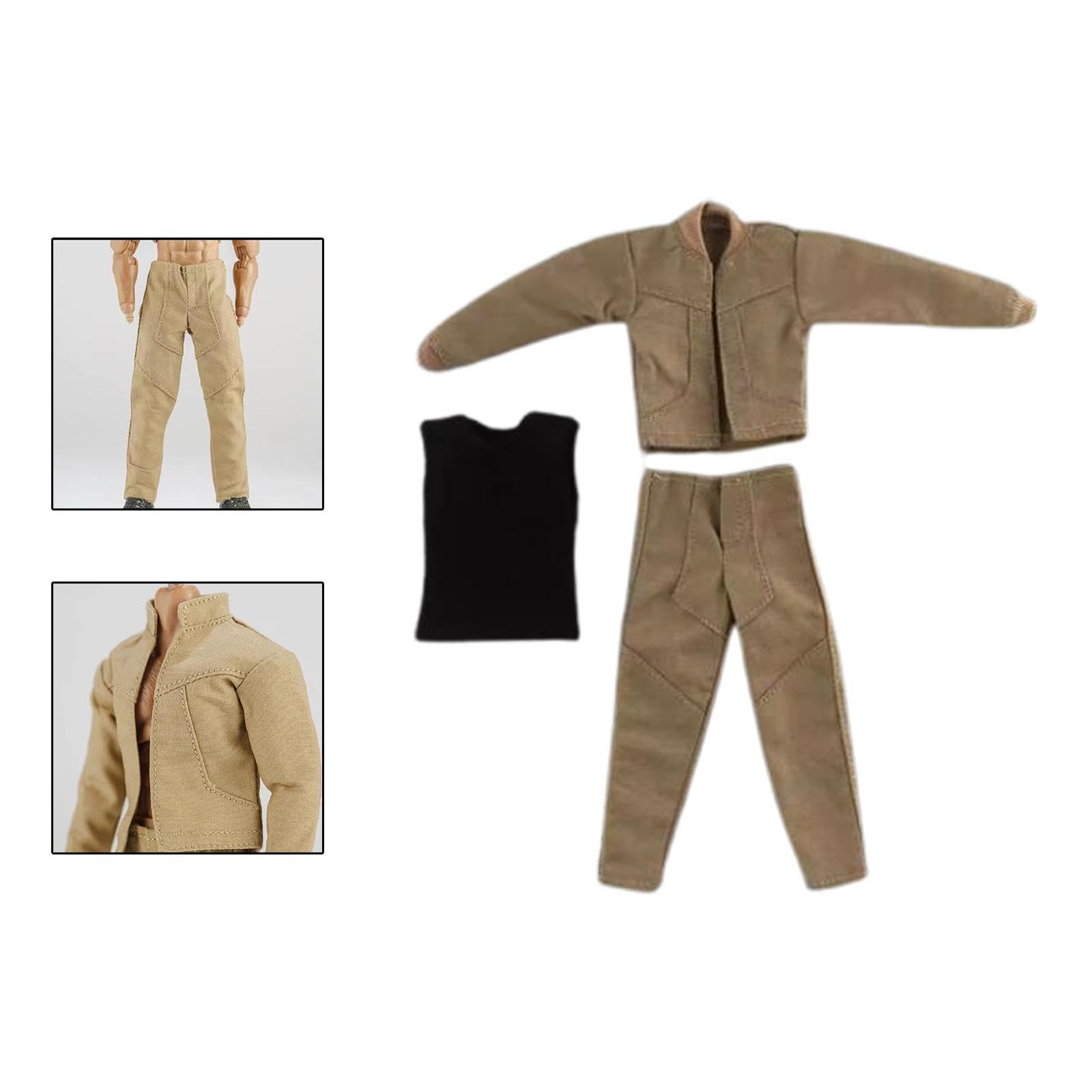 1/ Kit de Ropa para Figuras de Muñecos Masculinos de 6 Pulgadas Que Incluye Chaleco Y Pantalones, Caqui