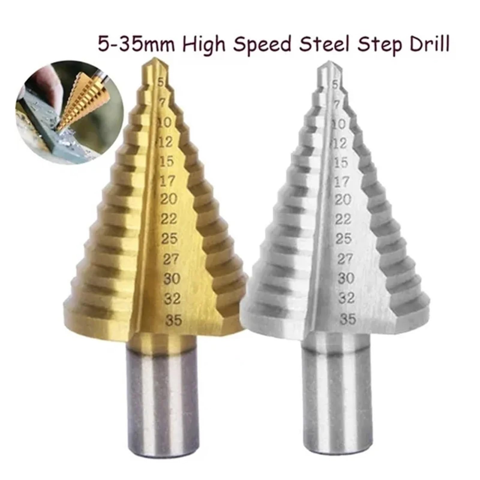 Spiralne rowkowane wiertło stopniowe, 2 szt. Wiertła do metalu 5 35 mm wiertło stożkowe stopniowe, proste z powłoką TiN