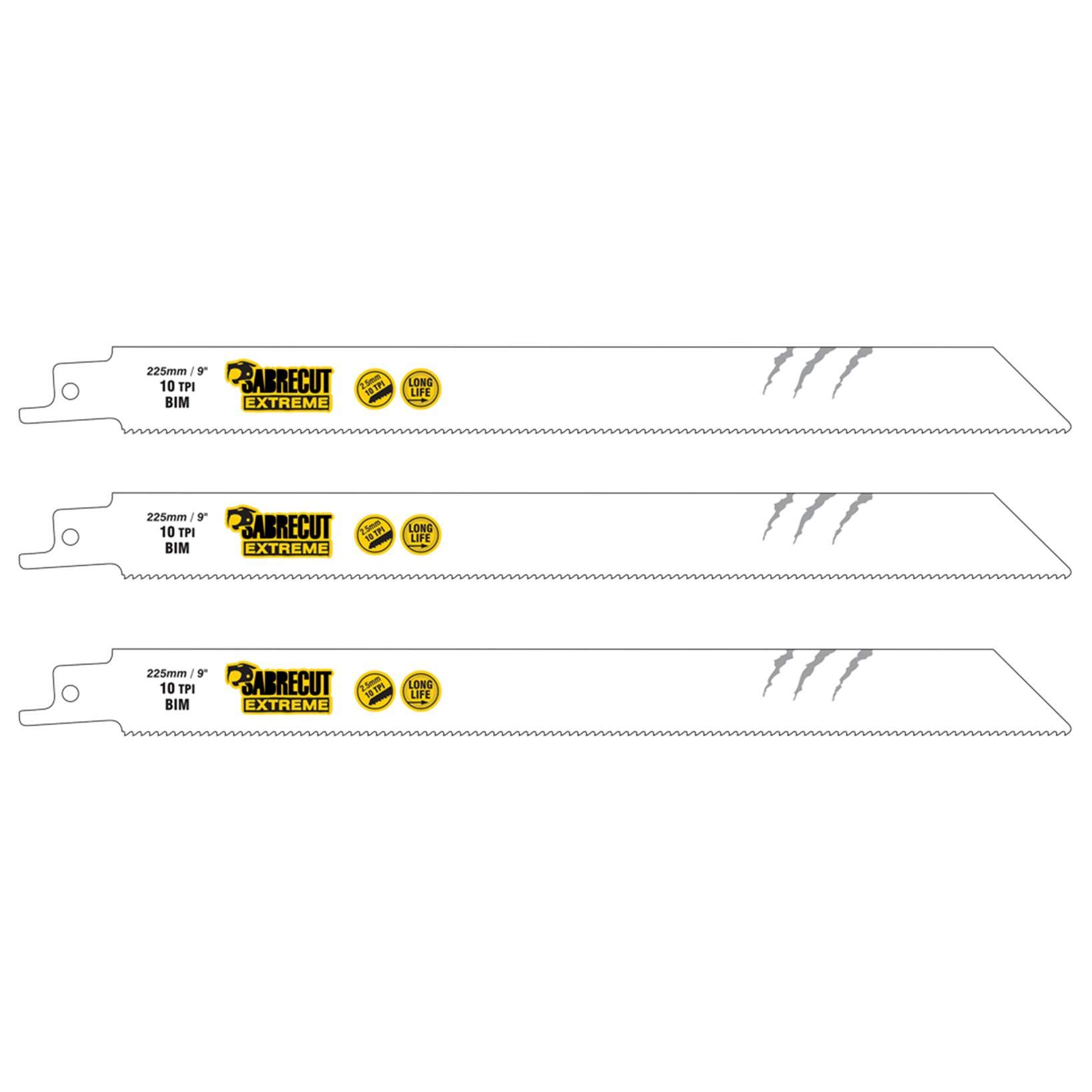 SabreCut 3 Lames De Scie Sabre SCRS1122BF 225 Mm 14 TPI - Coupe Rapide Bois Et Métal Compatible Bosch Dewalt Makita