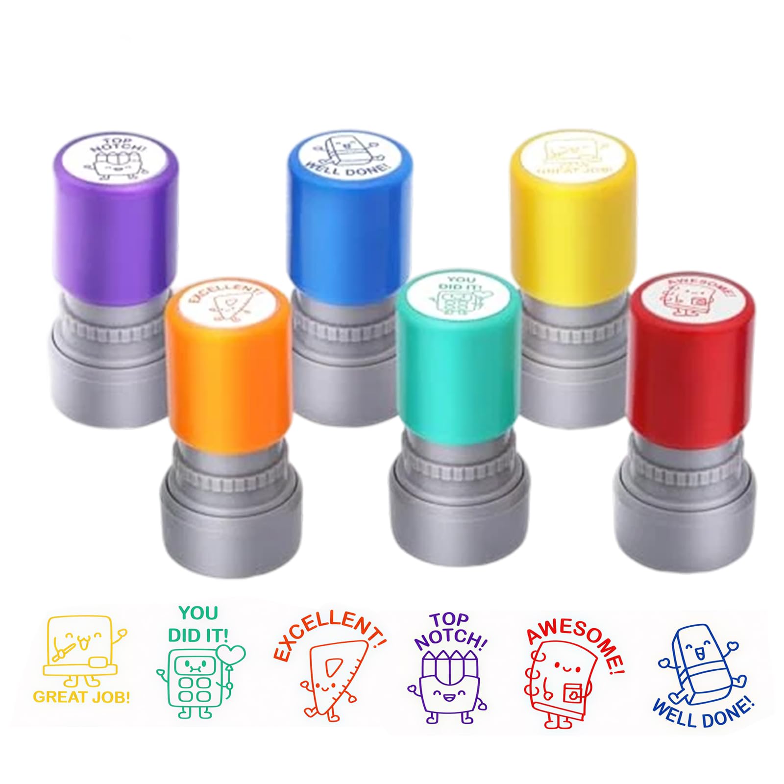 6-Piece Set of Teacher Stamp Teachers Self-Inking Rubber Stamps, Personalized Stamps for Teachers, Fun Motivational Stamp, Teacher Supplies and Accessories for Student Grading, Classroom Prizes(A)