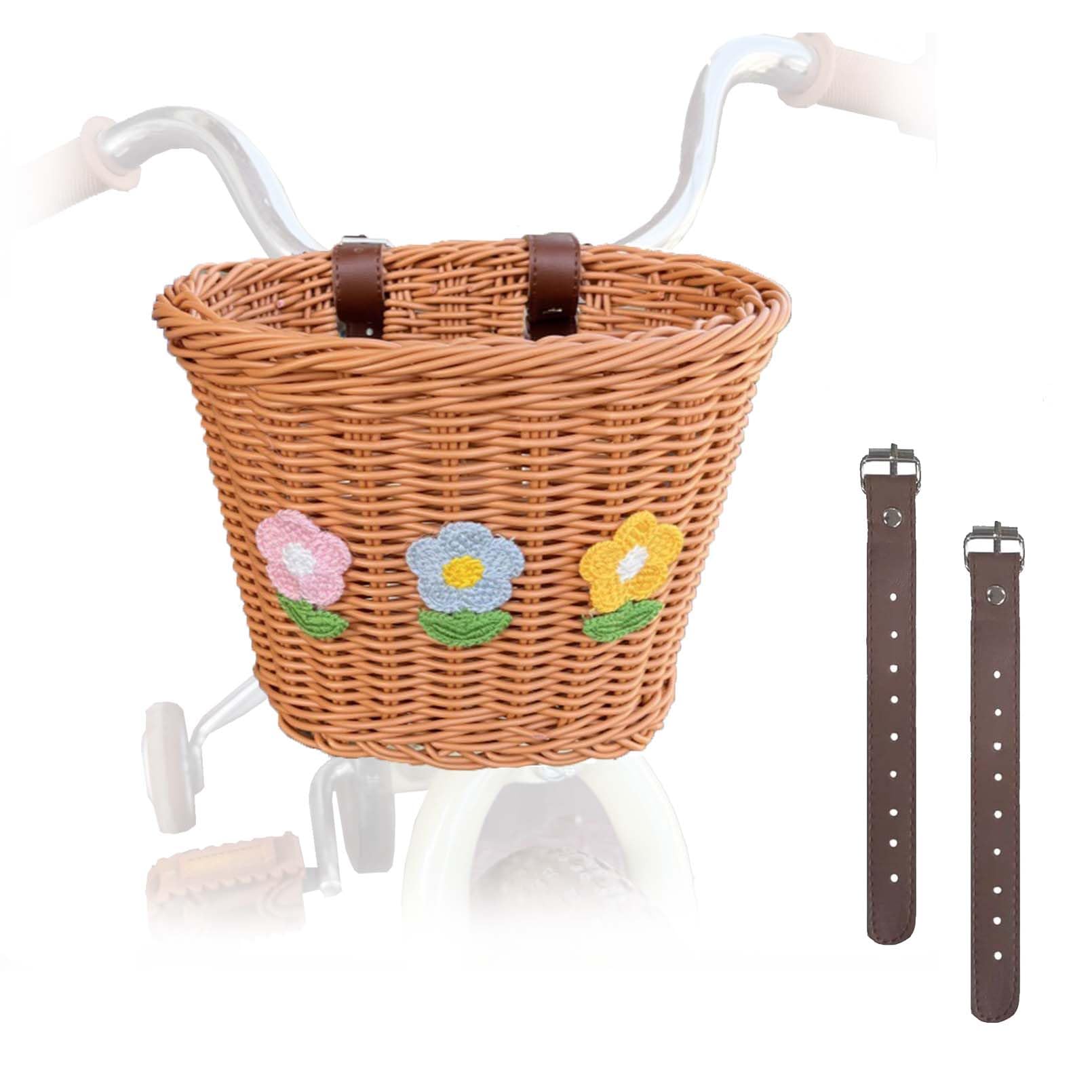 Front Bicycle Basket, Floral Bikes Basket, Sturdy Easy-Install wicker Bikes Basket Holder for Commuter/Cruiser/Mountain Bikes (Brown)