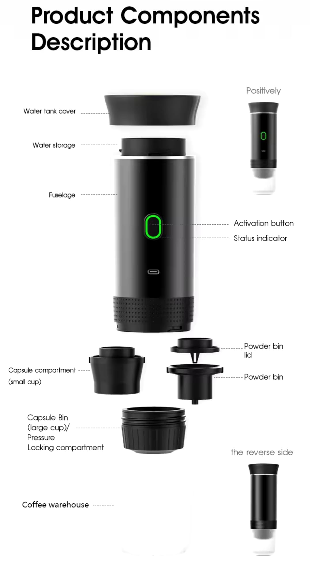 Genérico Cafetera portátil 3 en 1 multifunción inalámbrica, recargable compatible con cápsulas y polvo de café (Verde)