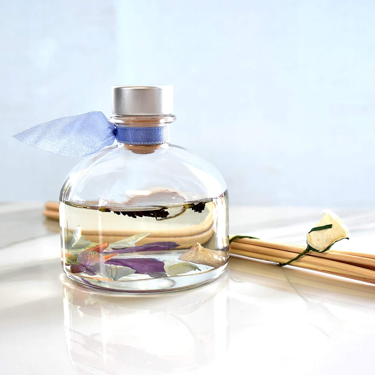 LOVSPA Reed Diffuser Set, Calm Spanish Blue Lavender Scented Oil Diffuser with Sticks, Home Fragrance Accessories for Bathroom Shelf Decor, Aroma Diffusers for Home or Office Desk, USA Made - Image 4